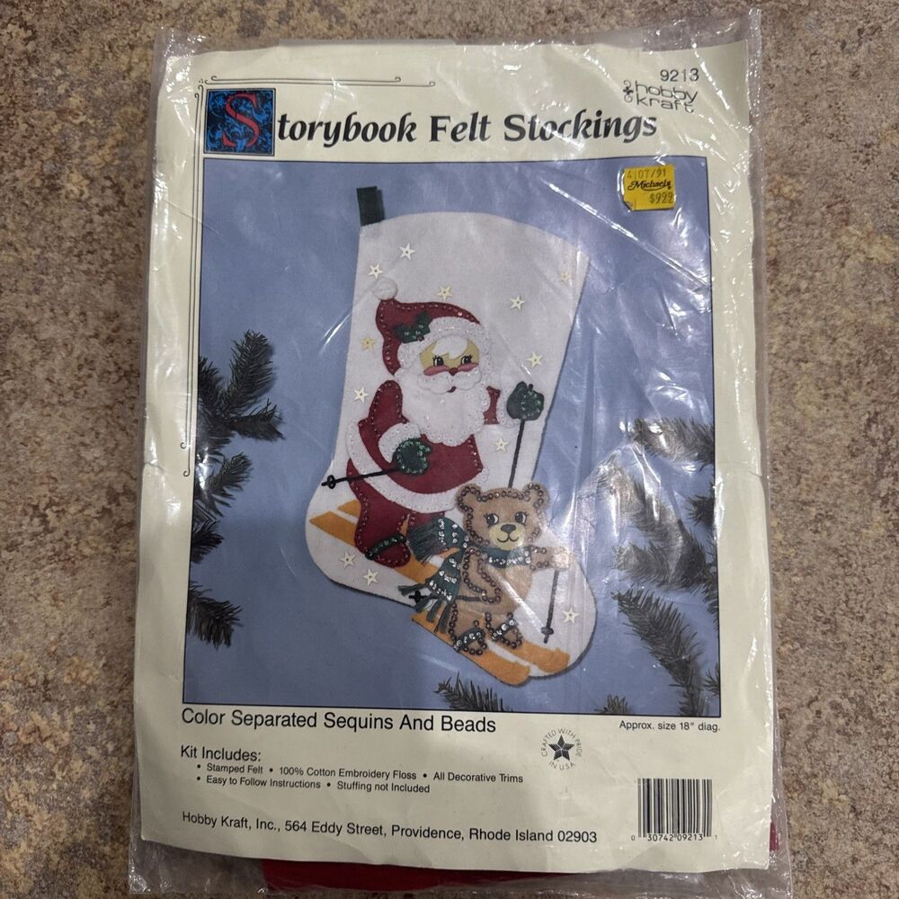 Hobby Kraft Storybook Felt Applique Christmas Stocking Kit #9213 Santa 18"